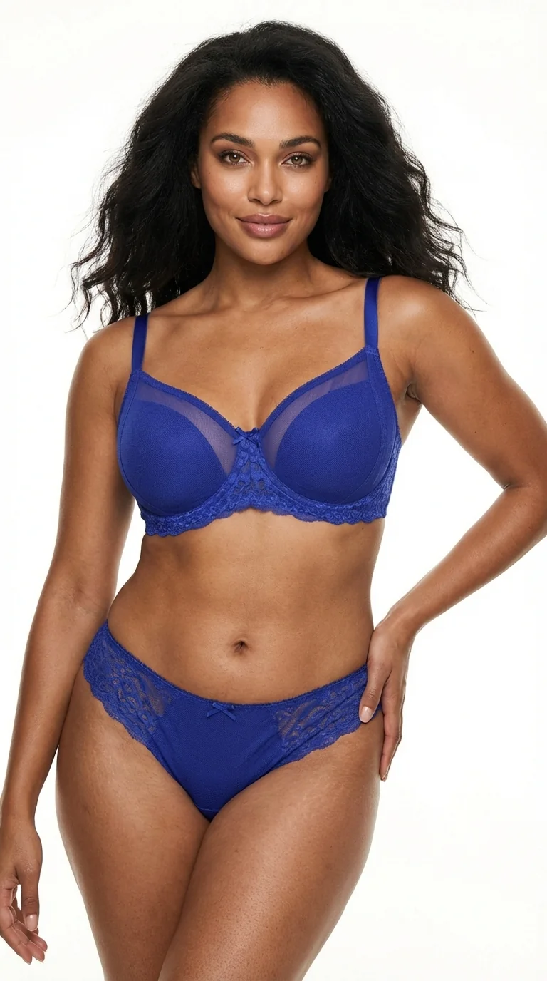 LunaIntim Desteksiz İndigo Toparlayıcı Sütyen Dantel ve Tül Karışımlı Hafif Tasarım - Yan Görünüm